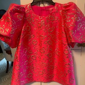 Lily Pulitzer pink and gold puff sleeve blouse new with tags size M